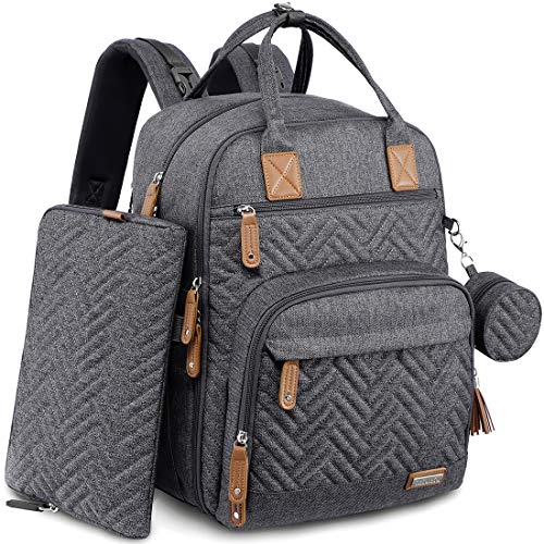 Large Unisex Waterproof Diaper Bag Backpack - Dark Gray